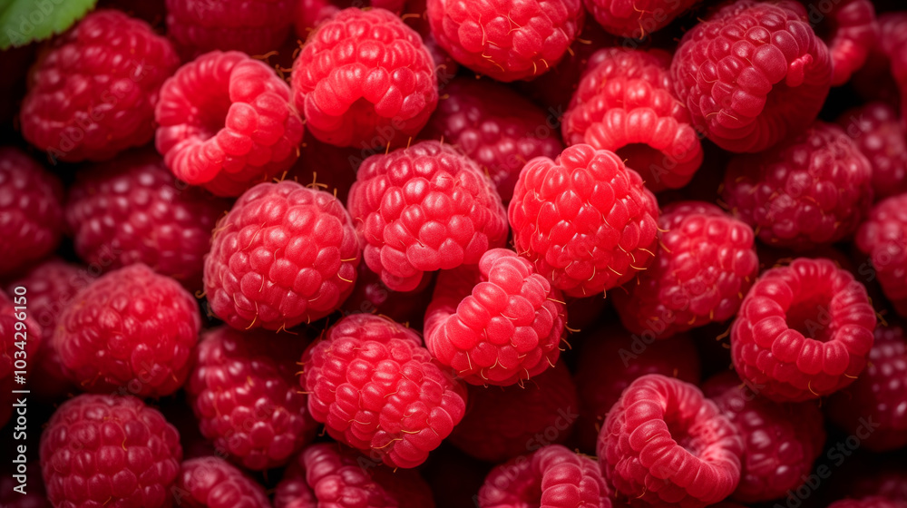 Vibrant close-up of fresh red raspberries, detailed fruit texture, perfect for food photography Vibrant close-up of fresh red raspberries, detailed fruit texture, perfect for food photography