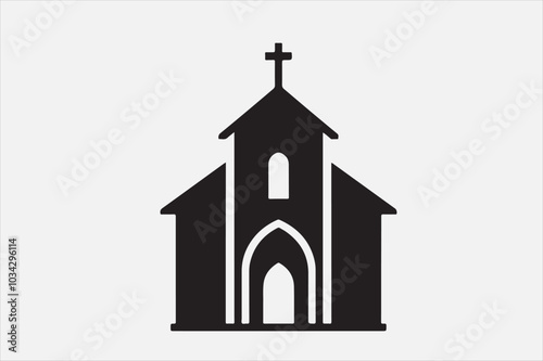 A silhouette of a church with  a cross on top.