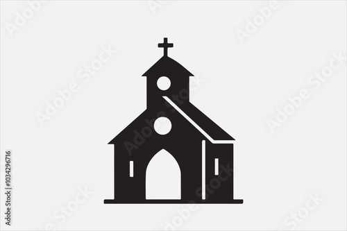 A silhouette of a church with  a cross on top.