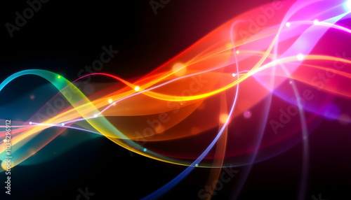 light painting photography, waves of vibrant color against a black background. Long exposure photo of vibrant fairy lights in abstract isolated with white highlights, png