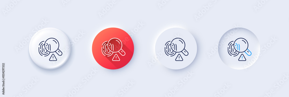 Fingerprint line icon. Neumorphic, Red gradient, 3d pin buttons. Finger print scan sign. Biometric identity symbol. Line icons. Neumorphic buttons with outline signs. Vector Fingerprint line icon. Neumorphic, Red gradient, 3d pin buttons. Finger print scan sign. Biometric identity symbol. Line icons. Neumorphic buttons with outline signs. Vector