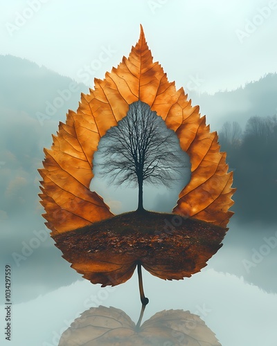 Tree inside a large leaf photo