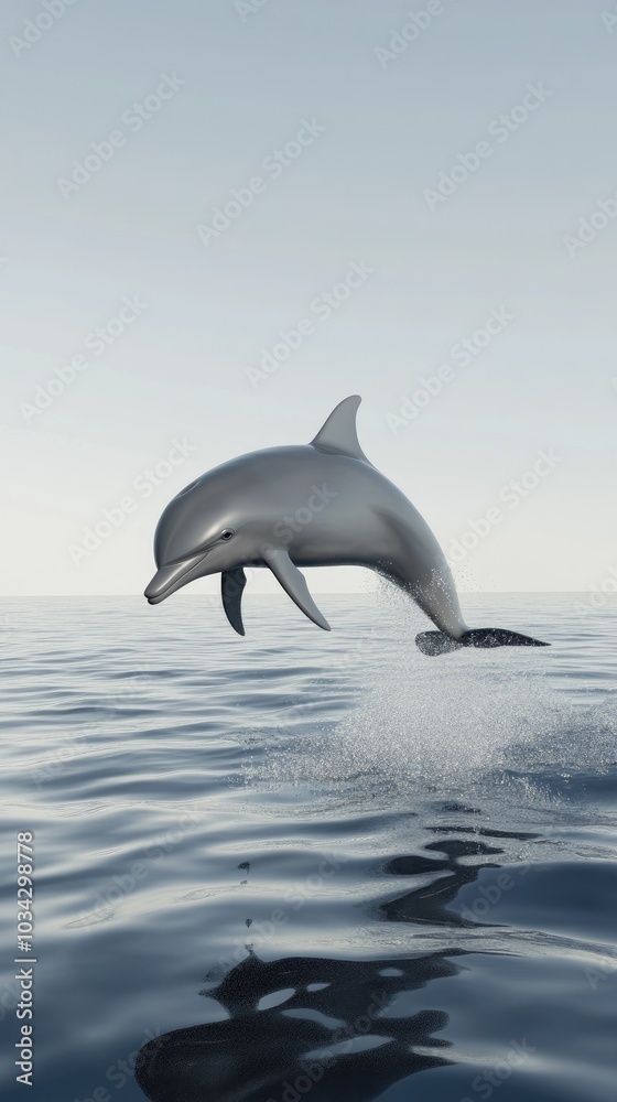 A graceful dolphin leaps majestically from the deep blue ocean, splashing water droplets as it glides freely in the vast sea A graceful dolphin leaps majestically from the deep blue ocean, splashing water droplets as it glides freely in the vast sea