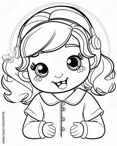 A drawing of a girl with headphones on her head