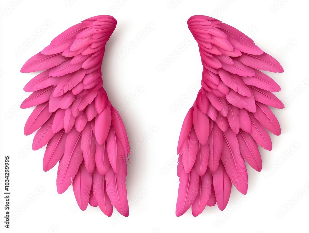 Obraz premium Pink feathered wings, designed for a whimsical or fantastical theme, create a striking and vibrant visual element.