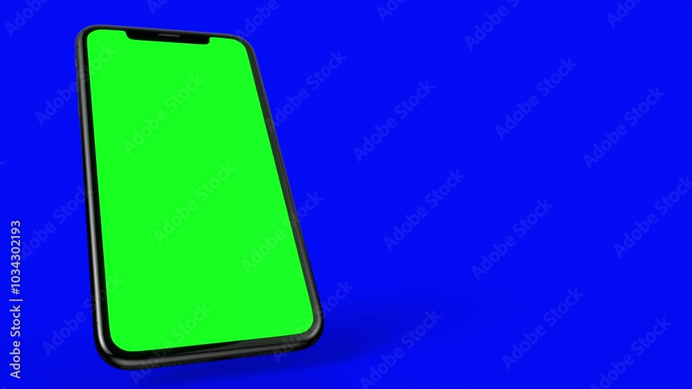 Black smartphone turns on on blue background. Easy customizable green screen. Computer generated image. Black smartphone turns on on blue background. Easy customizable green screen. Computer generated image.