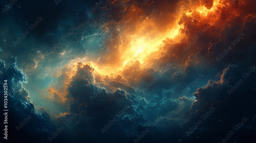 Fototapeta premium A colorful space scene with a yellow sun in the middle