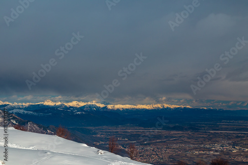 Obraz na płótnie Ski mountaineering in the Alps over Pordenone, Friuli-Venezia Giulia, Italy w salonie