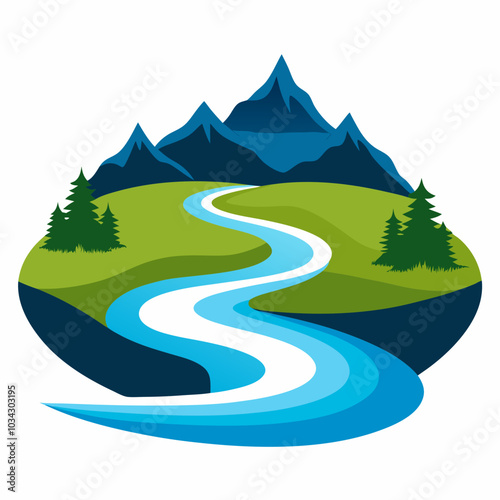 River silhouette vector illustration on white background