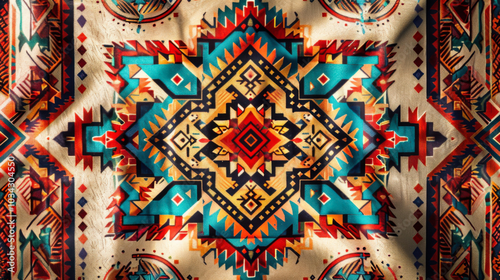 Naklejka premium Vintage woven fabric with ethnic geometric motifs