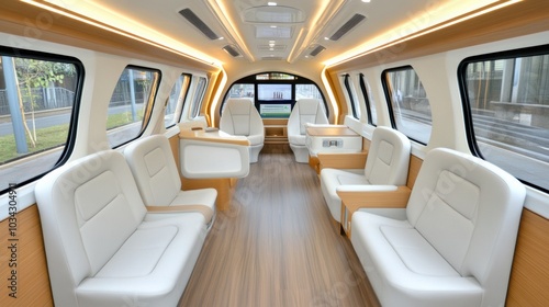 Luxurious van interior with plush seating and ambient lighting, AI