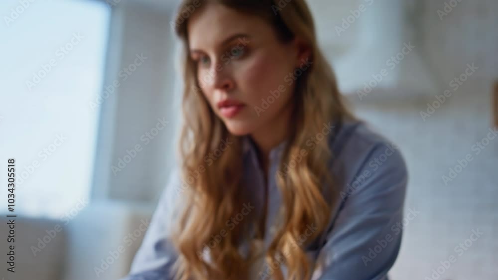 Closeup hands typing laptop keyboard on kitchen countertop. Remote woman working Closeup hands typing laptop keyboard on kitchen countertop. Remote woman working
