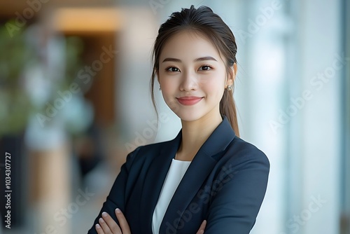 Professional Businesswoman Portrait Smiling, Arms Crossed, Blazer