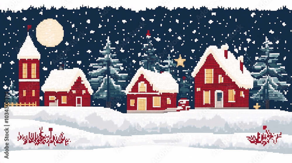 A cozy winter village - pixel style A cozy winter village - pixel style