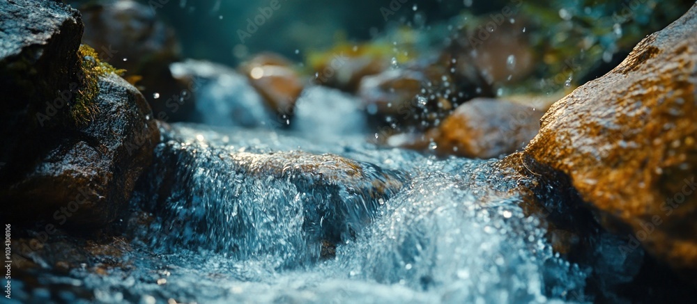 Close-up of rushing water over rocks in a stream.