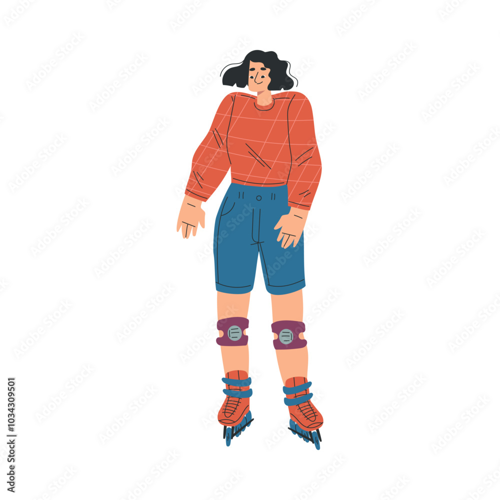 Woman Character Roller Skating Ride on Rollers Vector Illustration Woman Character Roller Skating Ride on Rollers Vector Illustration