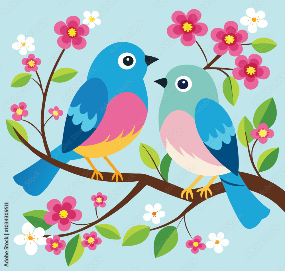 Birds on a branch nature illustration