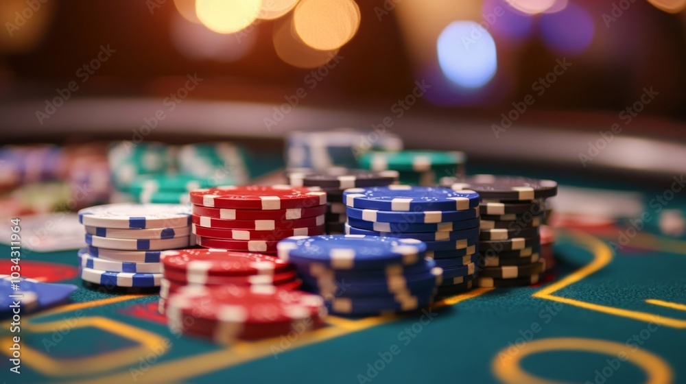 Close-up of a poker table covered in chips and cards, illustrating the foundation and essence of traditional gambling.
