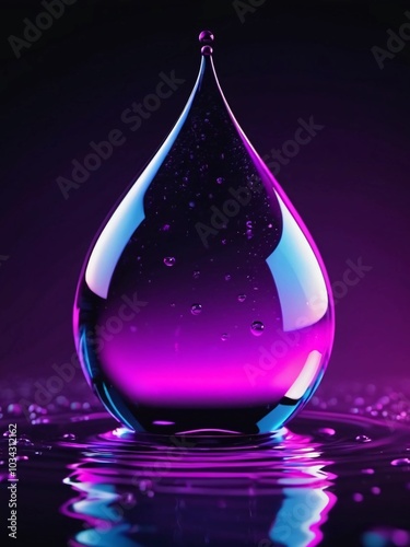 water drop reflection transparent on purple dark background