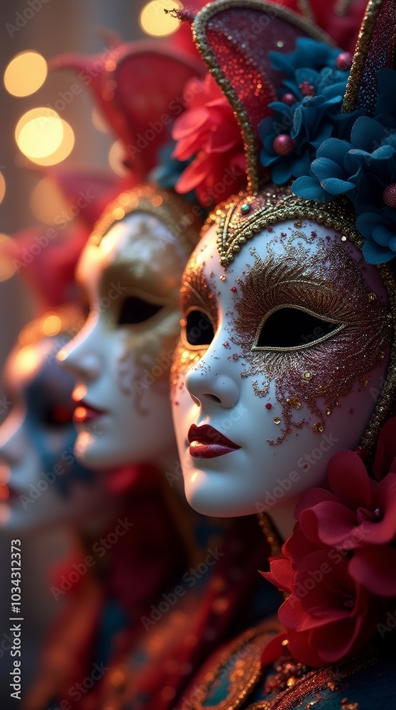Intricate masks with ornate details, ready for a night of revelry. Intricate masks with ornate details, ready for a night of revelry.