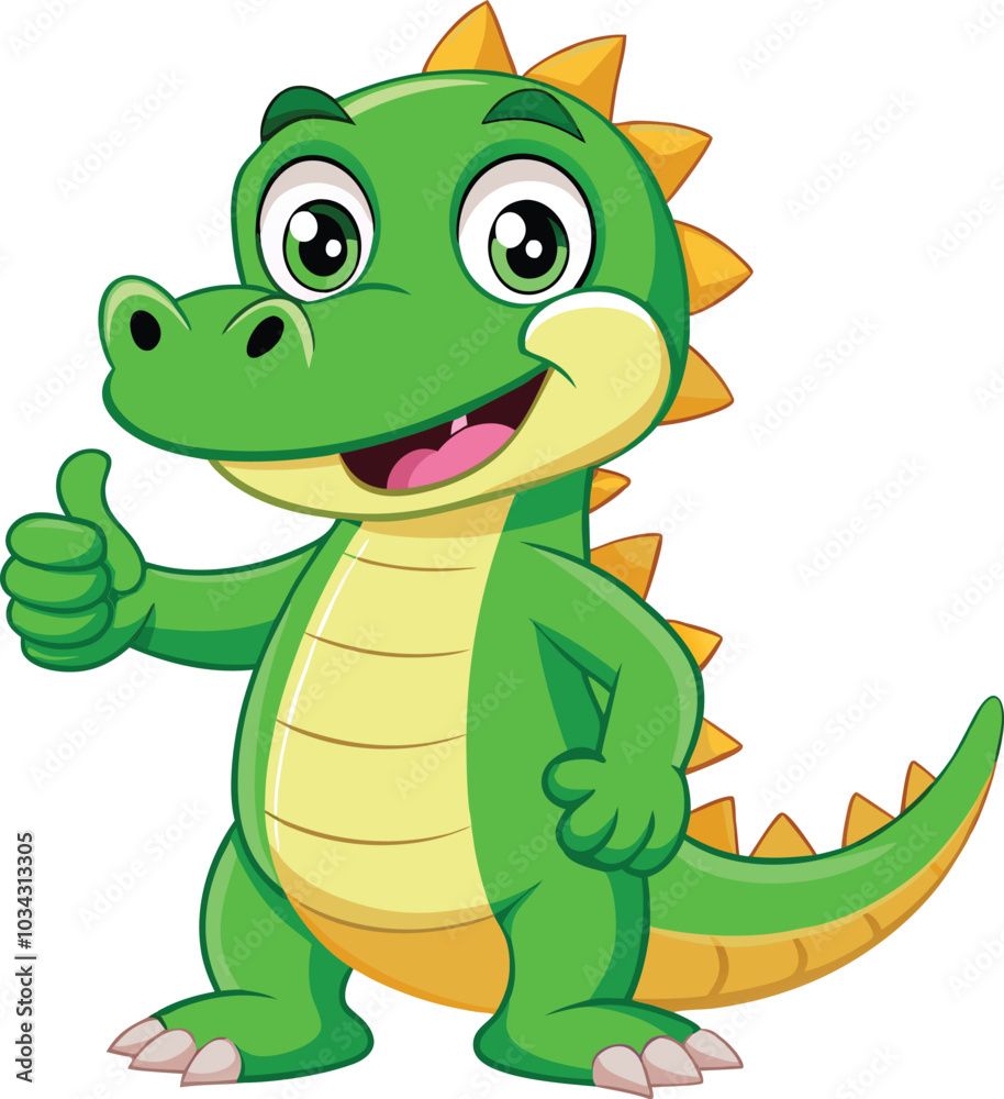 Fototapeta premium Thumbs Up, Crocodile Style: A cheerful cartoon crocodile gives a thumbs up, showcasing a friendly and approachable demeanor. Perfect for children's books, educational materials, and fun.