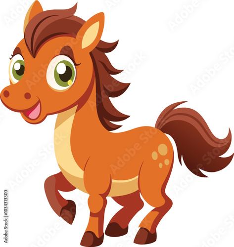 Cute Cartoon Brown Pony with Big Eyes 