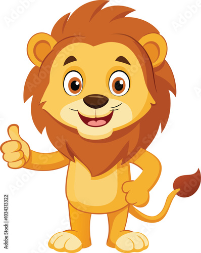 Thumbs Up Lion: A cheerful cartoon lion gives a thumbs up, radiating positivity and encouragement.  Perfect for children's books, educational materials, or motivational content. 