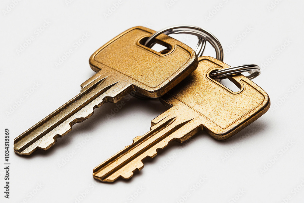 Two rusted keys resting on a plain surface in bright lighting Two rusted keys resting on a plain surface in bright lighting