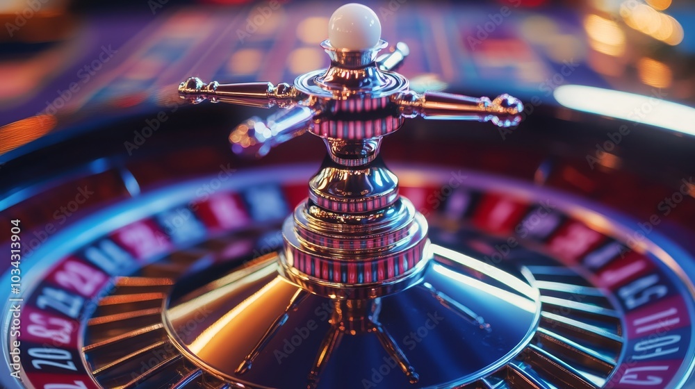 Close-up of a roulette ball with a blurred casino background, emphasizing the focus on game details and strategy.