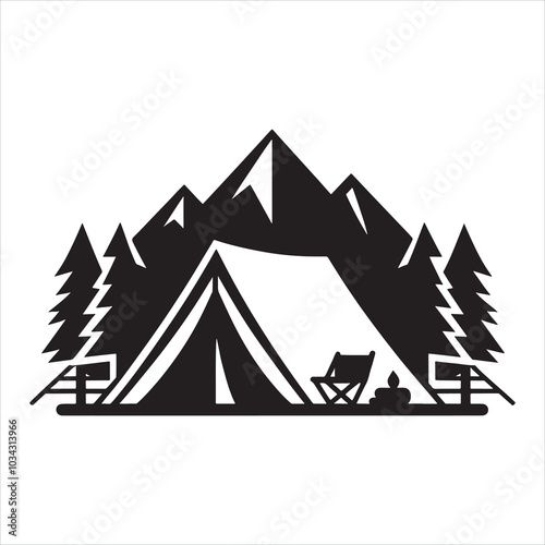 Camping silhouette on white background
