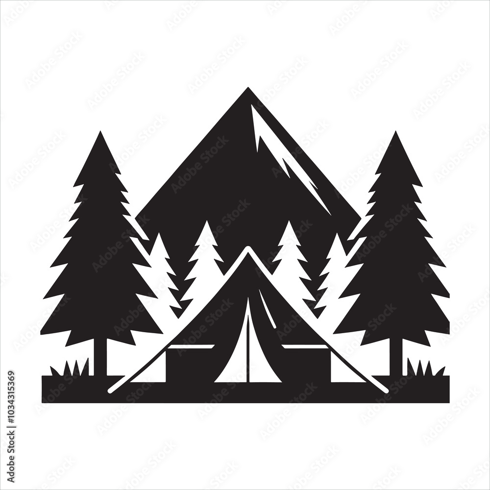 Fototapeta premium Camping silhouette on white background 