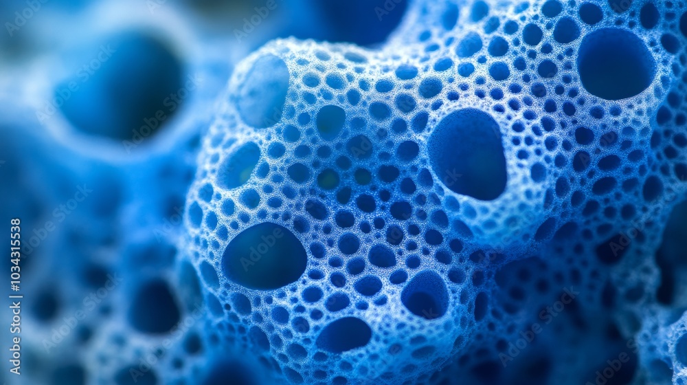 Close-up macro shot of a blue porous sponge, suitable for background use. Close-up macro shot of a blue porous sponge, suitable for background use.