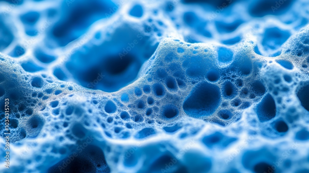 Close-up macro shot of a blue porous sponge, suitable for background use. Close-up macro shot of a blue porous sponge, suitable for background use.