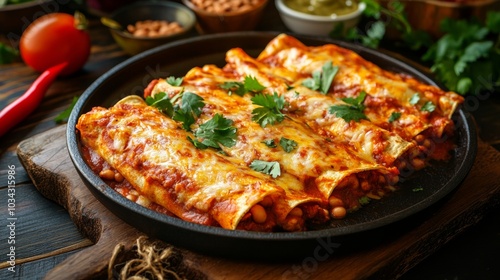 The national cuisine of Mexico: Enchiladas with beans.