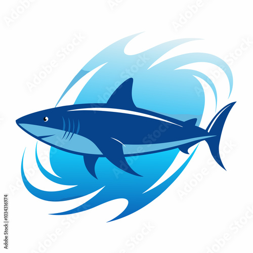 Shark swimming beneath the surface silhouette vector illustration on white background