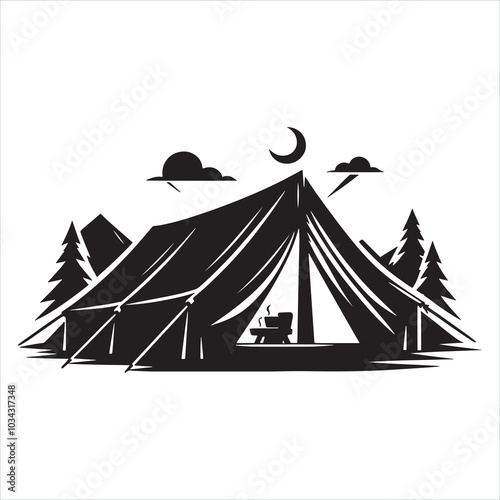 Camping silhouette on white background
