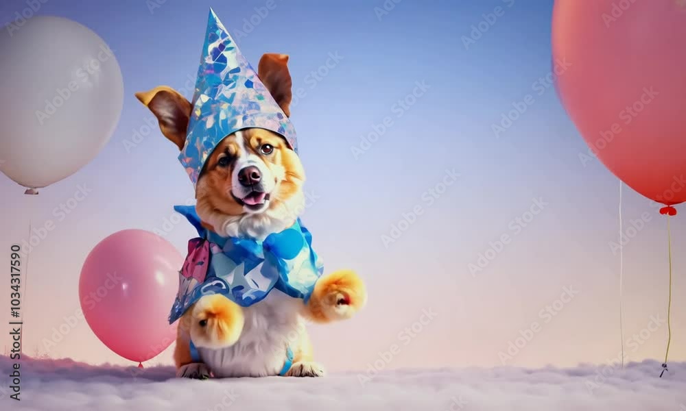 happy birthday party, dog with balloons