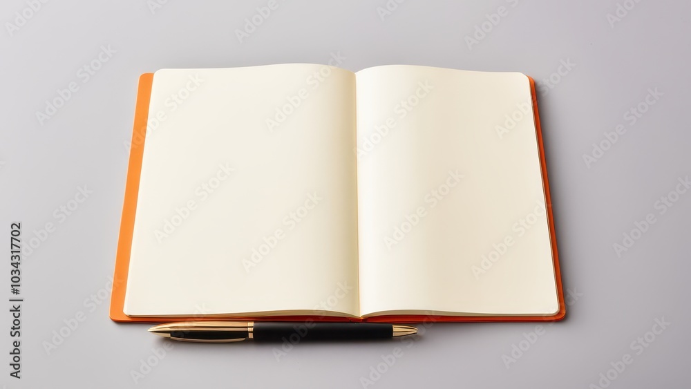 Blank Open Notebook with a Pen on a Neutral Background