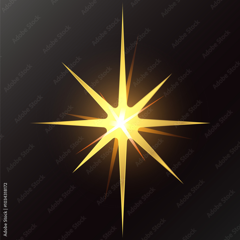 Fototapeta premium Flash of light star bright gold glare design