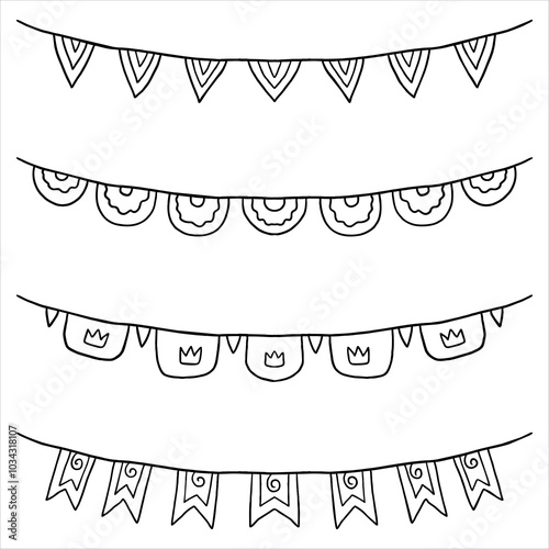 a set of doodle flags and ribbons. festive decorations with flags. a sketch of the decor