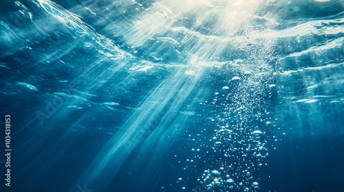 Fresh bubbles beneath the surface of blue water, creating a natural background. --a