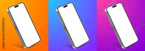 Realistic smartphone mockup. Mobile phone vector with isolated on white background. Device front view. 3D mobile phone with shadow. Realistic, high quality smart phone mockup for ui ux presentation.