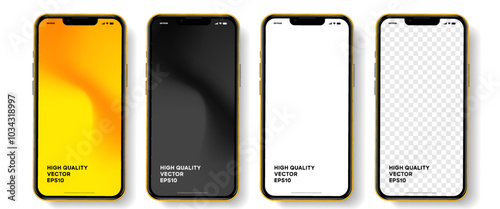 Realistic smartphone mockup. Mobile phone vector with isolated on white background. Device front view. 3D mobile phone with shadow. Realistic, high quality smart phone mockup for ui ux presentation.