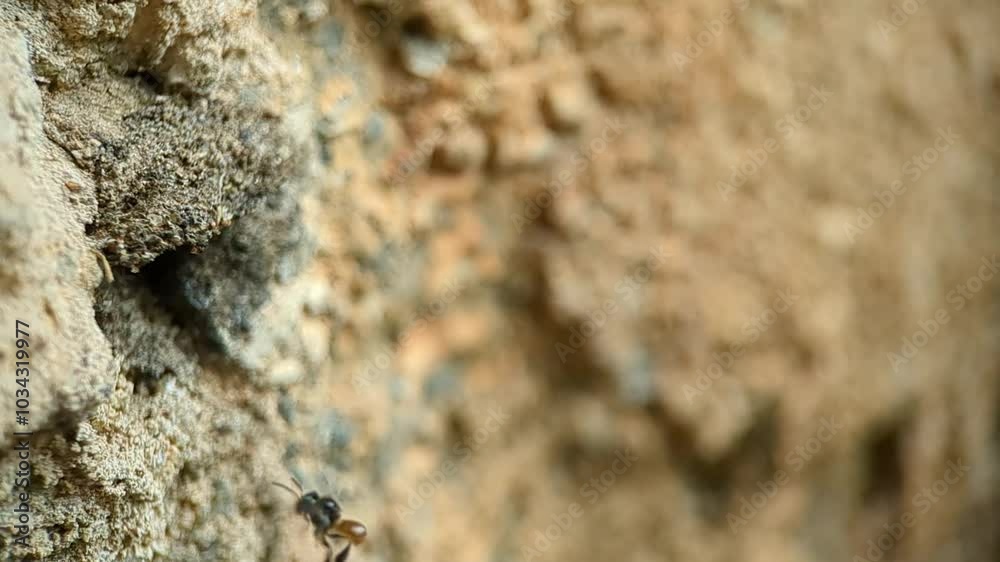 Closeup of a honeybee flying and entering to its hive, during daytime, with blurred background Closeup of a honeybee flying and entering to its hive, during daytime, with blurred background