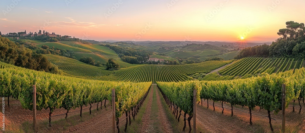 Fototapeta premium Vineyard Sunset in Tuscany