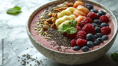 Delicious Healthy Smoothie Bowl with Berries Nuts and Seeds