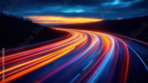 long exposure effect of moving car lights on a highway at night creating vibrant streaks of color against a dark backdrop the dynamic motion captures the energy and life of the city