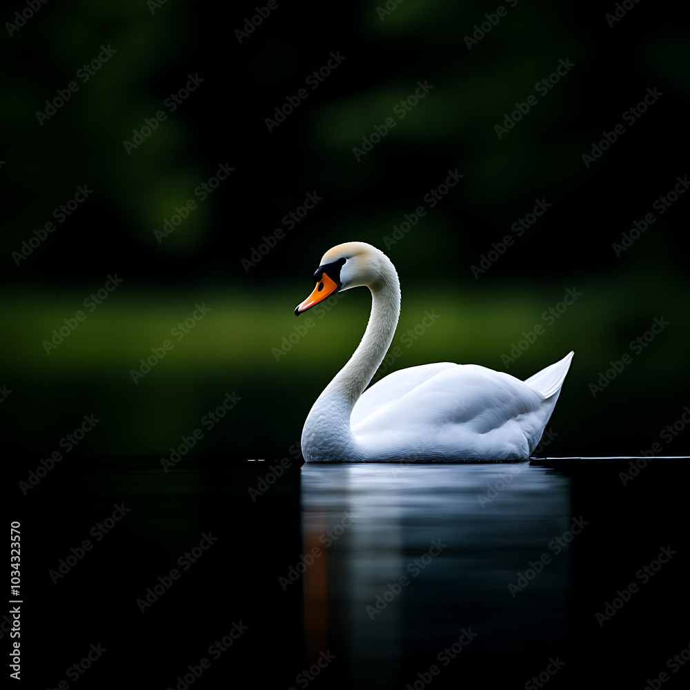 Elegantly gliding swan on calm water, surrounded by serene nature. Elegantly gliding swan on calm water, surrounded by serene nature.