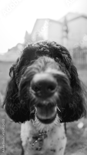 English springer spaniel black and white dog portrait photo