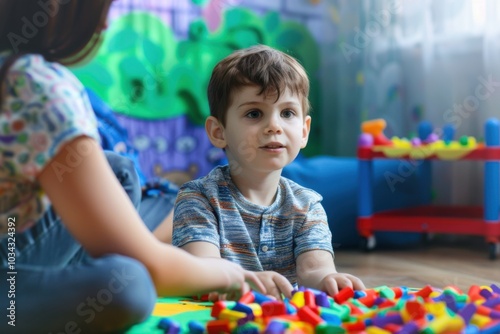 Autistic Child Engaged in Therapy Session